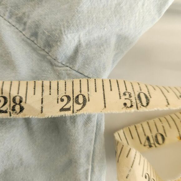 Lucky Brand Womens Large Blue Shrred Button Front Chambray Crop Top Shirt - Picture 6 of 8